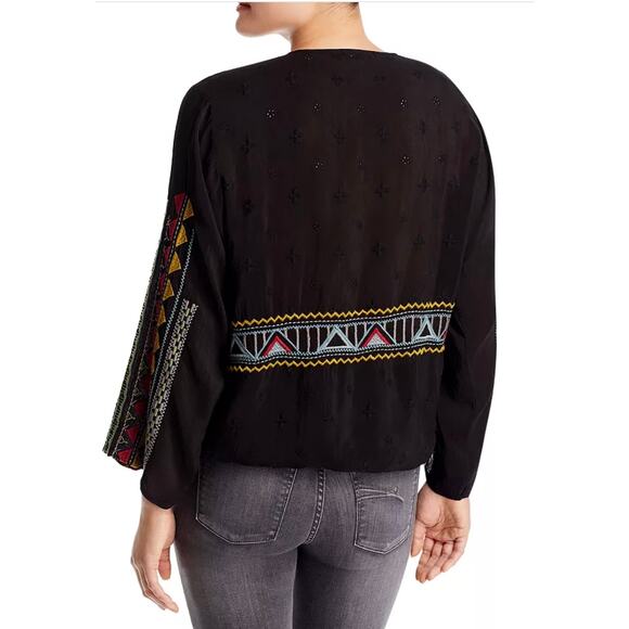 Johnny Was Women’s M Black Ezra Embroidered Floral Button-Up Cinch Waist Blouse - Picture 2 of 9